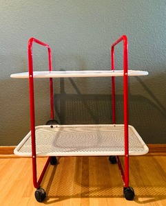 lot 54 image: Two-Tier Metal Rolling Cart with Red Frame