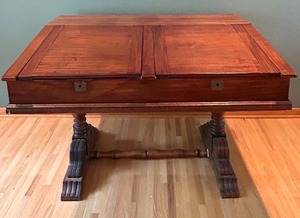 lot 3 image: Antique Wooden Library Table with Compartment Storage