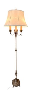 lot 43 image: Vintage Brass Floor Lamp with Triple Bulb Holders and Cream Shade