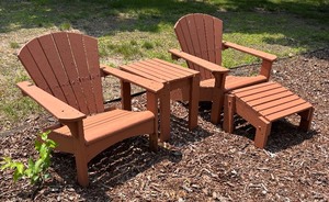 lot 178 image: Two Wooden Adirondack Chairs, Table and Ottoman