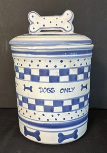 lot 183 image: Hand Painted Dogs Only Treat Canister