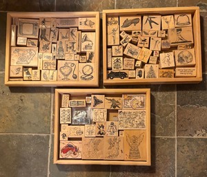 lot 308 image: Three Organizational Trays with Rubber Crafting Stamps