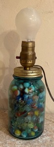 lot 364 image: Vintage Ball Jar Lamp Filled with Marbles