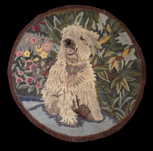 lot 372 image: Darling Vintage Dog Motif Round Rug