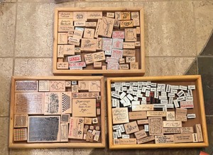 lot 403 image: Three Stamp Trays including Stamps of Inspirational Quotes, Backgrounds and More
