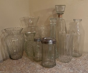 lot 409 image: Variety of Vases, Decanter and Vintage Bottles