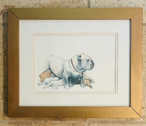 lot 396 image: Framed Art by Helen Moreland Featuring Bulldog
