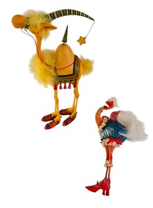 lot 389 image: Patience Brewster Harold the Camel and Christmas Krinkles Ostrich Ornaments