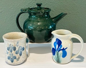 lot 245 image: Pretty Pottery Picture, Creamer and Cup