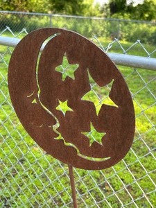 lot 155 image: Moon and Stars Metal Yard Decorative Stake, 45-inch