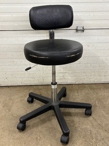 lot 3 image: MSRP $500 Midmark Ritter 273 Air Lift Series Stool with Backrest. Designed for comfort, support & smooth mobility. Good Working Condition Wear to front of seat
