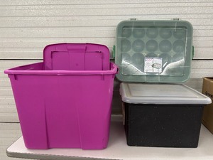 lot 48 image: Lot of Mixed Size Storage Supply Bin Containers and Sterilite Holiday Ornament Case - In Great Condition