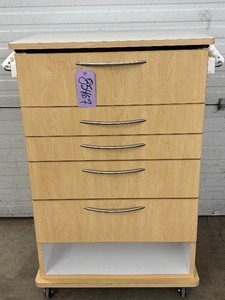 lot 50 image: Multi-Drawer Mobile Medical Storage Supply Cabinet with Built-In Power Outlet  Convenient Rolling Design with Organized Drawer Space for Equipment and Tools