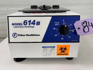 lot 56 image: Fisher Healthcare 614B Series Fixed Angle Single-Speed Lab Centrifuge in great working condition Simple 1,100 xg setting with adjustable timer up to 30 mins for reliable spins every time. Perfect for clinics, labs, and onsite specimen analysis.
