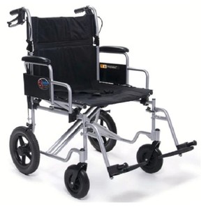 lot 27 image: Everest & Jennings EJ777-3 Bariatric Transport Wheelchair  24 wide seat and 400 lb capacity. Designed for safe, comfortable transfers with compact folding frame and easy-to-use attendant hand brakes. Great condition