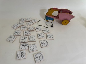 lot 24 image: Big Mood Game Piece Lamp Finials & Wooden Pull Toy