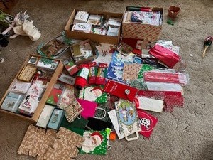 lot 105 image: HUGE LOT of Gift Bags, Christmas Card Sets New, Tissue Paper & More