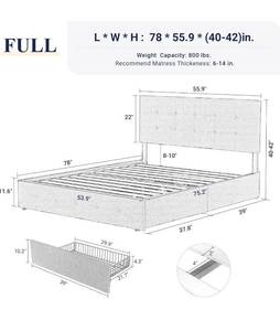 lot 1 image: Full Sized Platform Bed Frame - Gray