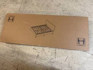 lot 4 image: Full Sized Upholstered Platform Bed Frame - Beige