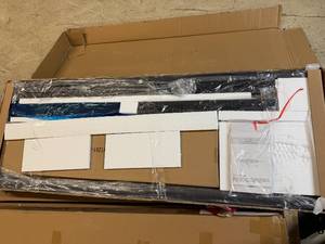 lot 5 image: Full Sized Upholstered Platform Bed Frame - Beige