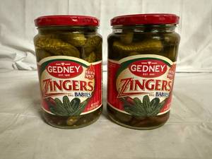 lot 196 image: 2 Jars of Gedney Zingers Babie Pickles