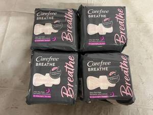 lot 54 image: 4 x 12ct Care Free Breathe Ultra Thin Pads with Wings