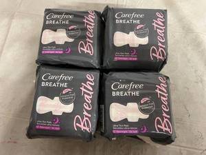 lot 55 image: 4 x 12ct Care Free Breathe Ultra Thin Pads with Wings