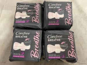 lot 56 image: 4 x 12ct Care Free Breathe Ultra Thin Pads with Wings