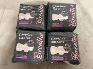lot 57 image: 4 x 12ct Care Free Breathe Ultra Thin Pads with Wings