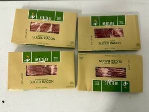 lot 75 image: F. 4x 12oz Hickory Smoked Sliced Bacon-Heritage Farm