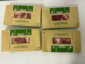 lot 78 image: F. 4x 12oz Hickory Smoked Sliced Bacon-Heritage Farm