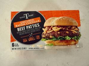 lot 101 image: G. 2lbs(6x 13lb) Beef Patties-uncured bacon & cheddar