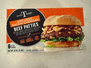 lot 103 image: G. 2lbs(6x 13lb) Beef Patties-uncured bacon & cheddar