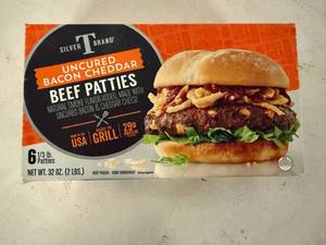 lot 104 image: G. 2lbs(6x 13lb) Beef Patties-uncured bacon & cheddar
