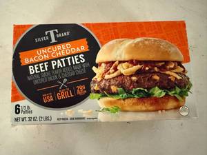 lot 105 image: G. 2lbs(6x 13lb) Beef Patties-uncured bacon & cheddar