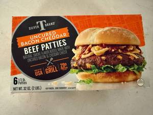 lot 106 image: G. 2lbs(6x 13lb) Beef Patties-uncured bacon & cheddar