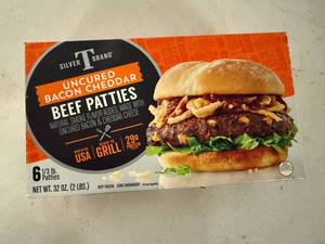lot 107 image: G. 2lbs(6x 13lb) Beef Patties-uncured bacon & cheddar