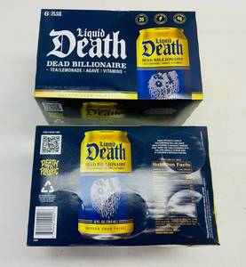 lot 400 image: 2x 6pk Liquid Death Water-Dead Billionaire-TeaLemonade x Agave x Vitamins