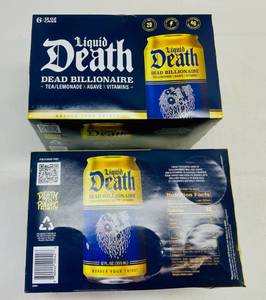 lot 404 image: 2x 6pk Liquid Death Water-Dead Billionaire-TeaLemonade x Agave x Vitamins