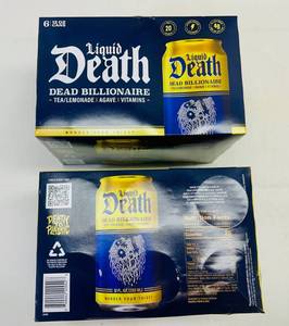 lot 406 image: 2x 6pk Liquid Death Water-Dead Billionaire-TeaLemonade x Agave x Vitamins