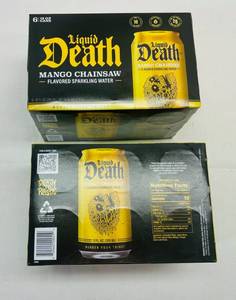lot 394 image: 2x 6pk Liquid Death Water-Mango Chainsaw Sparkling Water