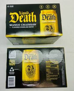 lot 395 image: 2x 6pk Liquid Death Water-Mango Chainsaw Sparkling Water