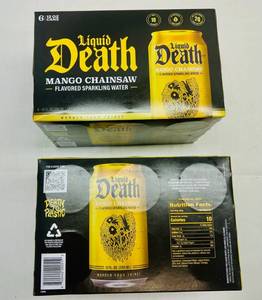 lot 396 image: 2x 6pk Liquid Death Water-Mango Chainsaw Sparkling Water