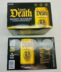 lot 397 image: 2x 6pk Liquid Death Water-Mango Chainsaw Sparkling Water