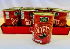 lot 352 image: 12x 6oz Large Black Ripe Olives-Tuscan Garden
