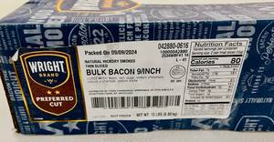 lot 168 image: H. 15lbs Bulk Bacon Natural Hickory Smoked-Wright Brand