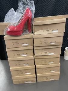lot 159 image: Lot of 12 Pairs of Red Platform Heels in Various Sizes