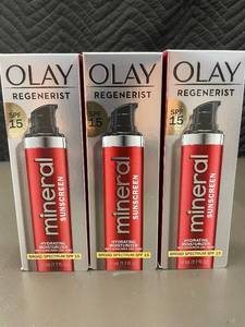 lot 187 image: I 4 - Lot of 3 Olay Regenerist Mineral Sunscreen Hydrating Moisturizer SPF 15, 50 ml