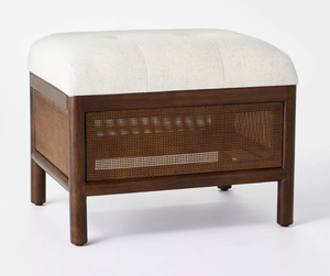 lot 10 image: Woodspring Cane Base Ottoman Dark WalnutCream - Threshold designed with Studio McGee