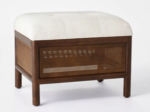 lot 53 image: Woodspring Cane Base Ottoman Dark WalnutCream - Threshold Designed with Studio McGee
